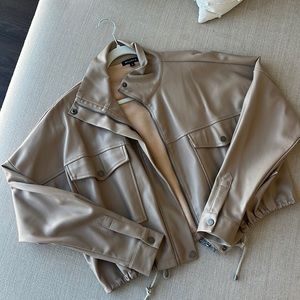 Beige leather bomber jacket